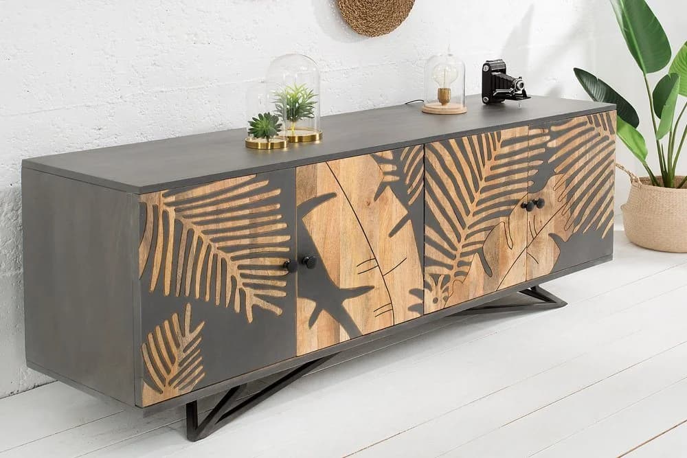 riess-ambiente Sideboard TROPICAL 160cm Natur Massivholz Florales Design Handarbeit - Bild 3