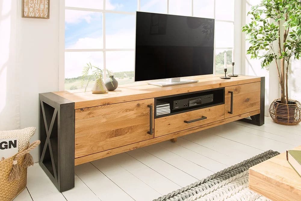 riess-ambiente TV-Board THOR 200cm Wildeiche Anthrazit Industrial