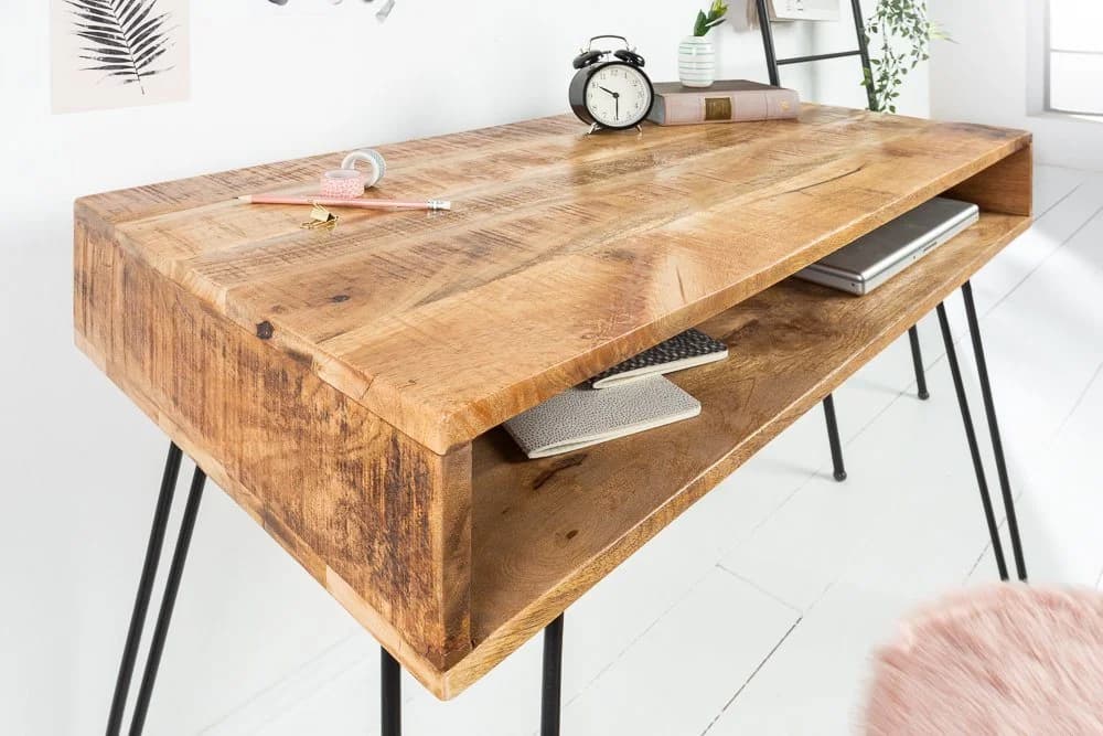 riess-ambiente Schreibtisch SCORPION 100cm Natur Massivholz Metall - Bild 2