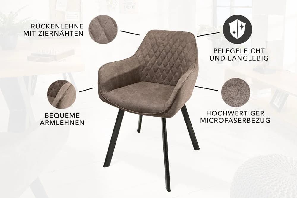 riess-ambiente Polsterstuhl PALERMO taupe/schwarz Microfaser mit Armlehne - Bild 4