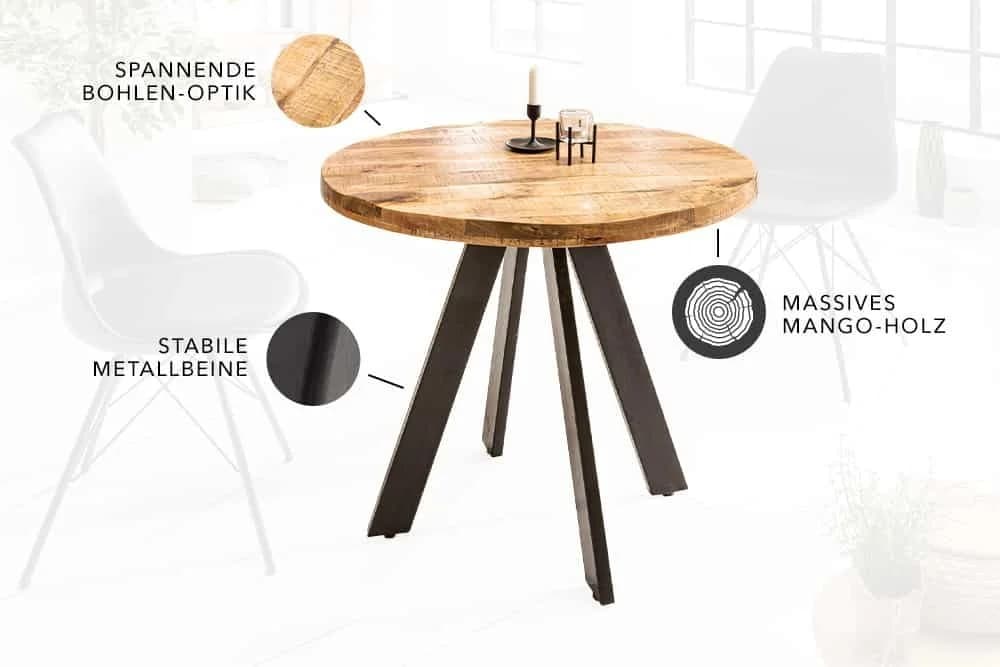 riess-ambiente Esstisch IRON CRAFT 80cm natur/schwarz Mango-Massivholz - Bild 5