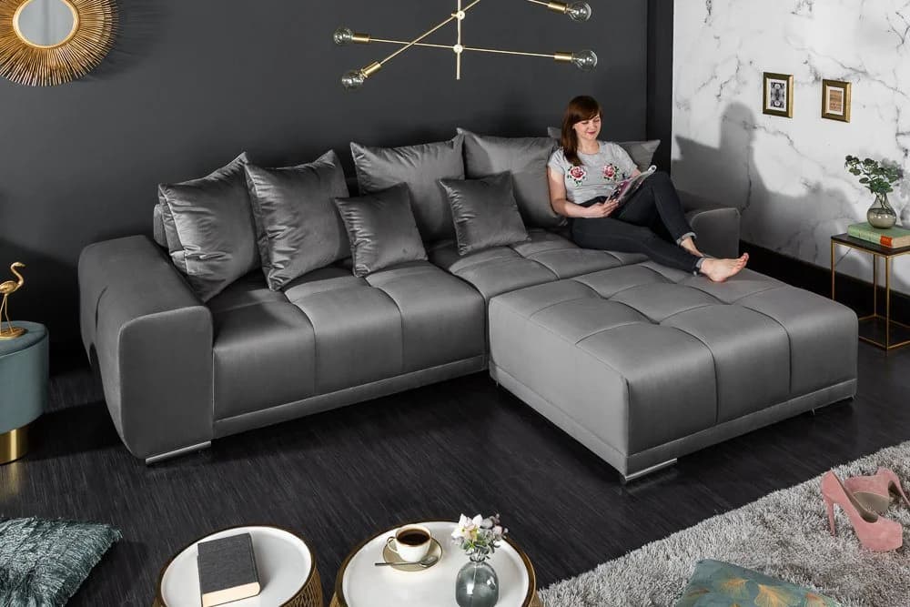 riess-ambiente Big-Sofa ELEGANCIA Samt Sofa hellgrau mit Federkern - Bild 2