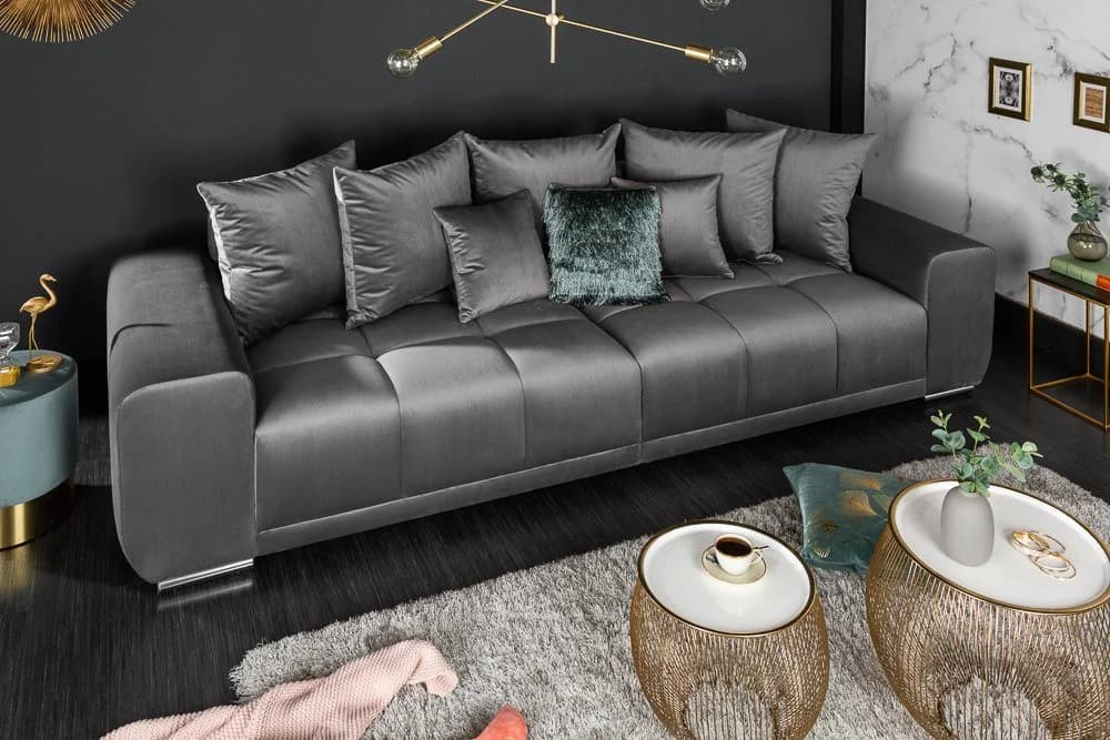 riess-ambiente Big-Sofa ELEGANCIA Samt Sofa hellgrau mit Federkern - Bild 4