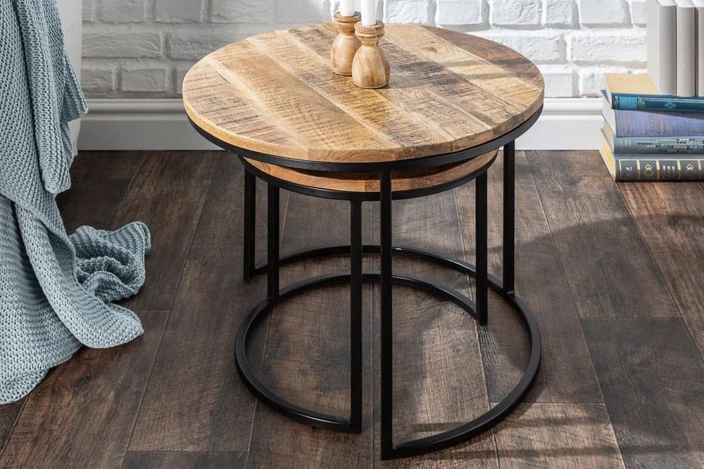 riess-ambiente Beistelltisch Set ELEMENTS 2-tlg. Mangoholz Metall Schwarz/Natur
