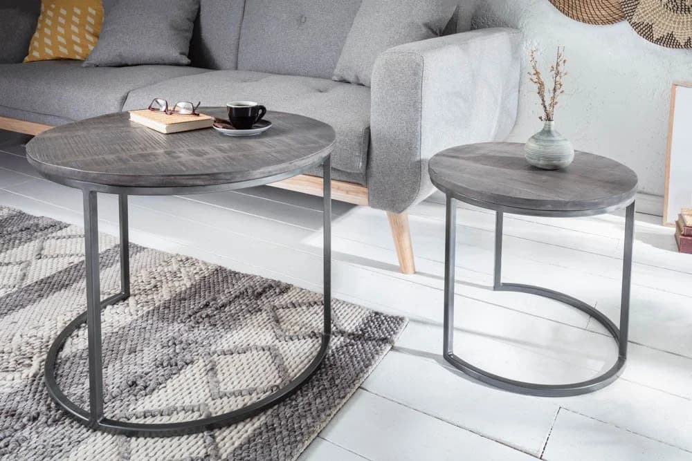 riess-ambiente Beistelltisch ELEMENTS Ø60cm grau / schwarz Mango-Massivholz Metall-Gestell rund Industrial Design - Bild 3
