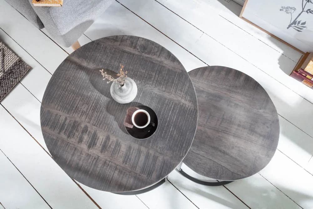 riess-ambiente Beistelltisch ELEMENTS Ø60cm grau / schwarz Mango-Massivholz Metall-Gestell rund Industrial Design - Bild 4