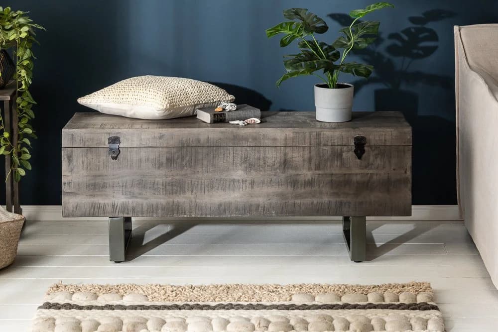 riess-ambiente Couchtisch FACTORY LOFT 115cm Grau Massivholz Metall Truhe