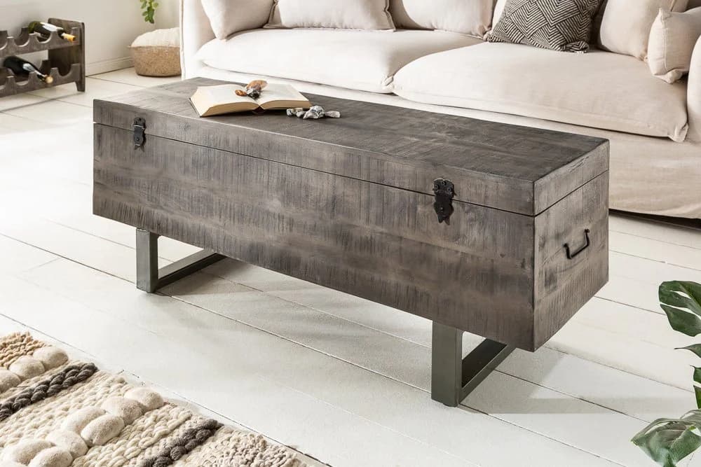 riess-ambiente Couchtisch FACTORY LOFT 115cm Grau Massivholz Metall Truhe - Bild 2
