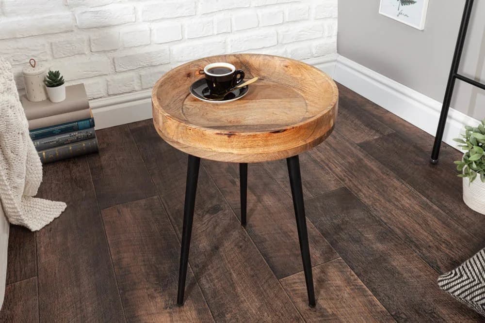 riess-ambiente Beistelltisch PURE NATURE Ø35cm Natur/ Schwarz Mangoholz Metallbeine Rund - Bild 3