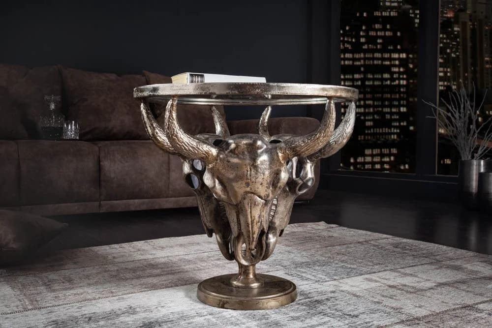 riess-ambiente Couchtisch MATADOR 56cm Bronze Stierkopf Glasplatte
