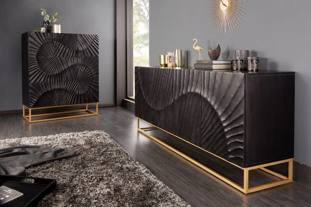 riess-ambiente Highboard SCORPION Schwarz Gold 3D Schnitzerei Massivholz - Bild 3
