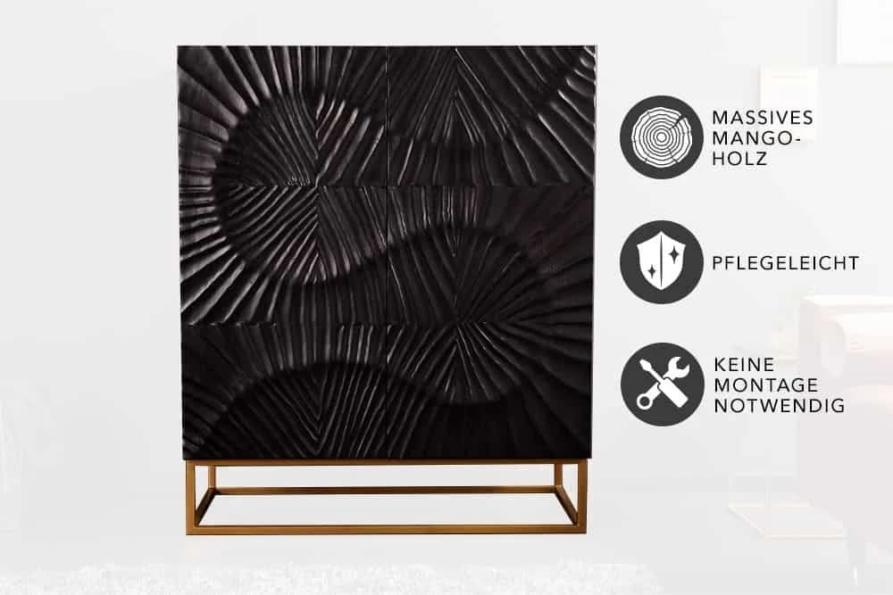 riess-ambiente Highboard SCORPION Schwarz Gold 3D Schnitzerei Massivholz - Bild 5