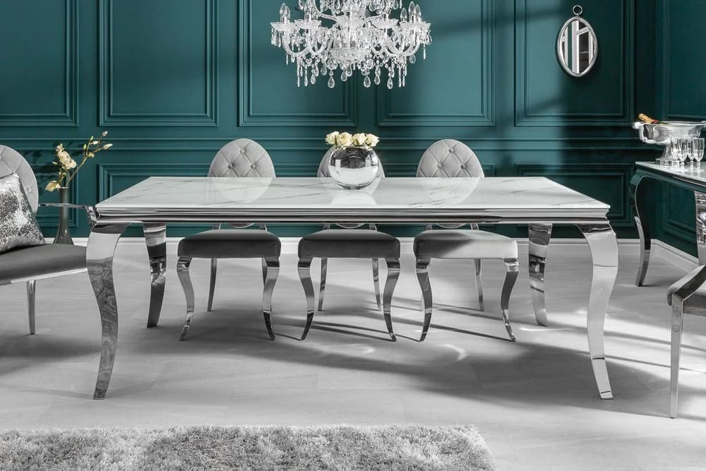 Riess Ambiente Esstisch Modern Barock Marmor-Design Glas Edelstahl - Bild 2