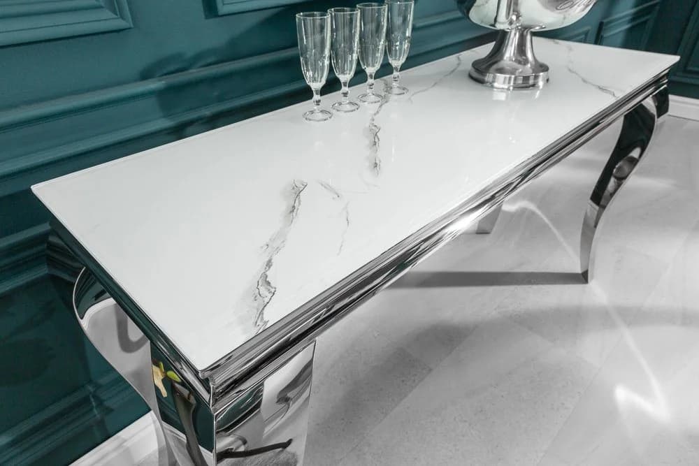 riess-ambiente Konsolentisch MODERN BAROCK Grau/Weiß Marmor-Optik Edelstahl