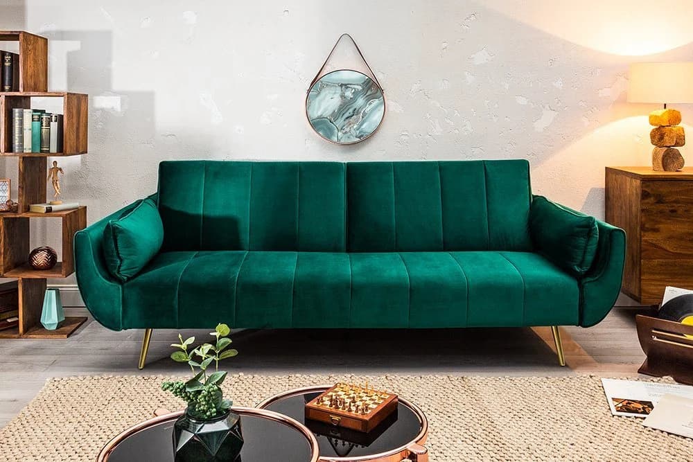 riess-ambiente Schlafsofa DIVANI 220cm Samt Retro Grün/Gold - Bild 2