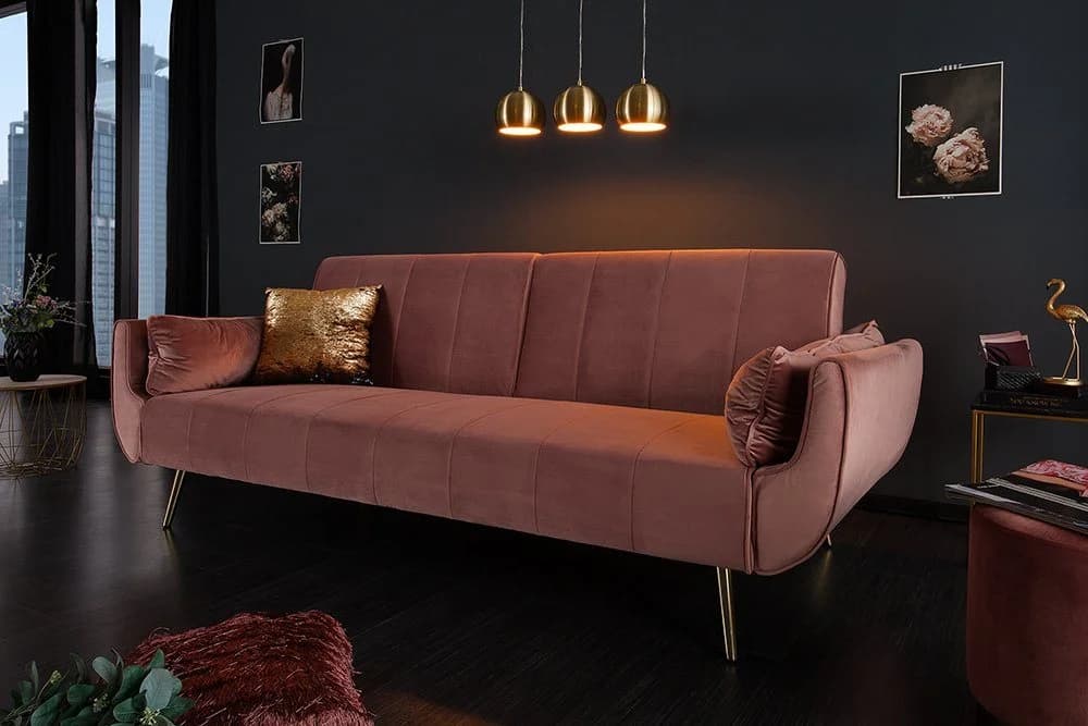 riess-ambiente Schlafsofa DIVANI 220cm Altrosa Gold 3-Sitzer Samt Retro - Bild 2