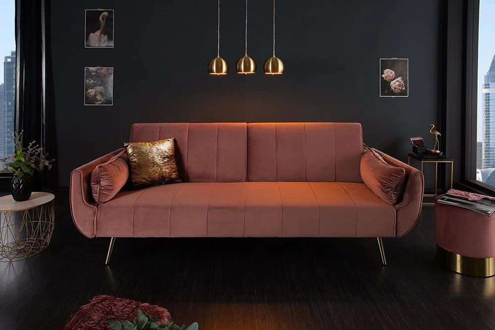 riess-ambiente Schlafsofa DIVANI 220cm Altrosa Gold 3-Sitzer Samt Retro - Bild 3