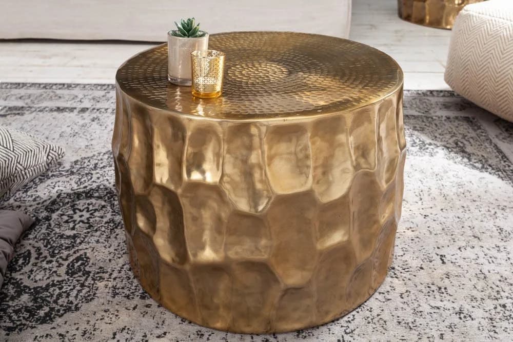 riess-ambiente Couchtisch ORGANIC ORIENT Ø55cm Gold Hammerschlag 3D-Design