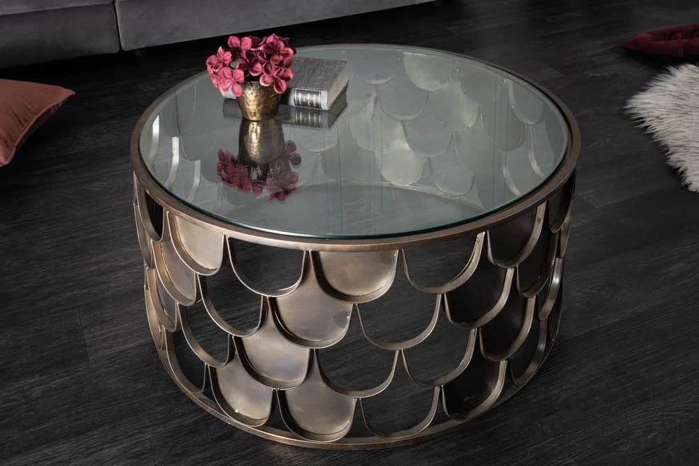 riess-ambiente Couchtisch ABSTRACT Ø60cm Glas Metall Industrial Fischschuppen