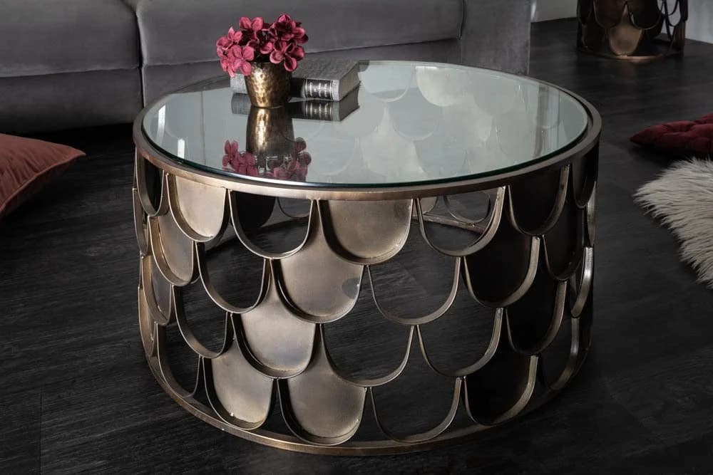riess-ambiente Couchtisch ABSTRACT Ø60cm Glas Metall Industrial Fischschuppen - Bild 2