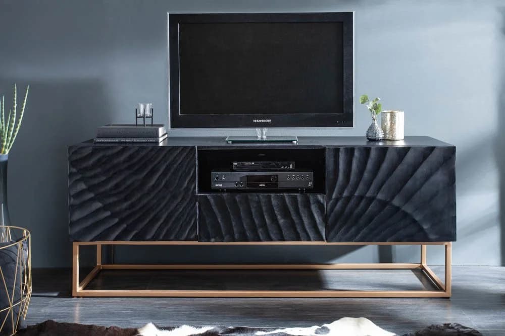 riess-ambiente TV-Board SCORPION 160cm schwarz Massivholz Metall 3D Schnitzerei - Bild 3