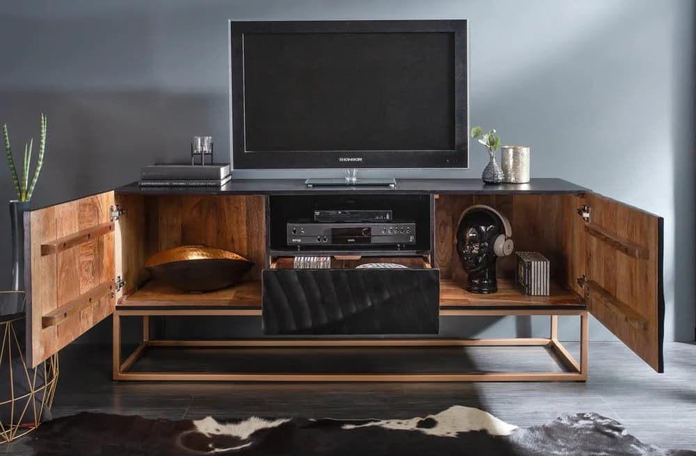 riess-ambiente TV-Board SCORPION 160cm schwarz Massivholz Metall 3D Schnitzerei - Bild 4