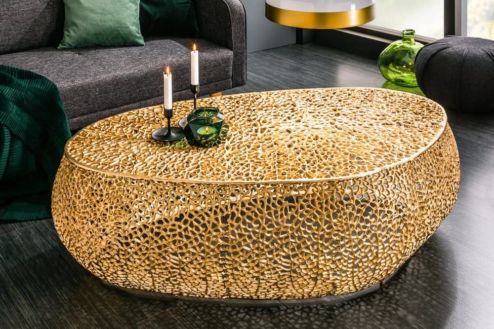 riess-ambiente Couchtisch ABSTRACT LEAF 122cm Gold Metall Handarbeit Modern