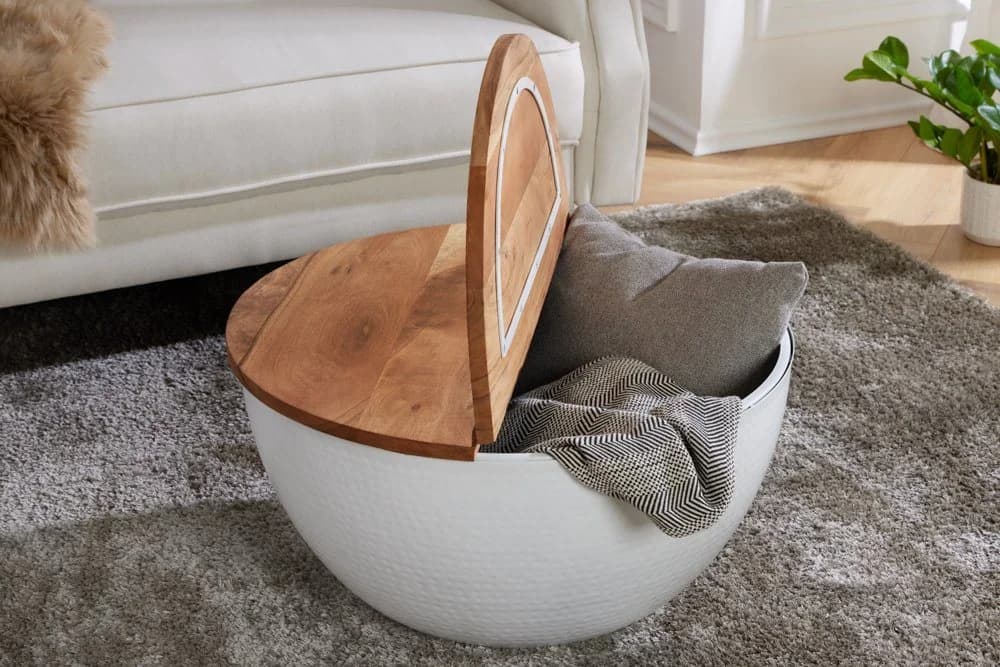 riess-ambiente Couchtisch ORIENT STORAGE Ø60cm Natur/Weiß mit Stauraum - Bild 3