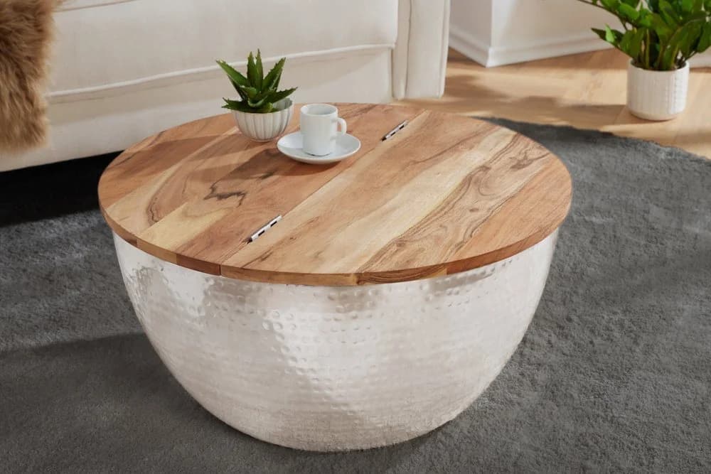 riess-ambiente Couchtisch ORIENT STORAGE Ø60cm Natur/Silber mit Stauraum - Bild 2