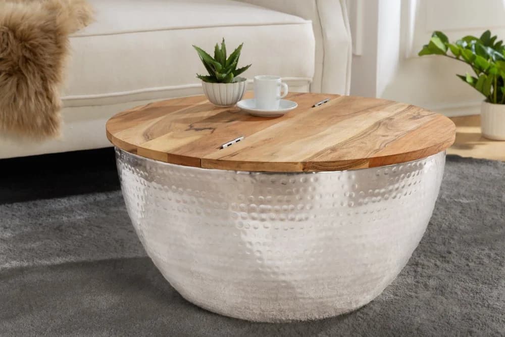 riess-ambiente Couchtisch ORIENT STORAGE Ø60cm Natur/Silber mit Stauraum - Bild 3