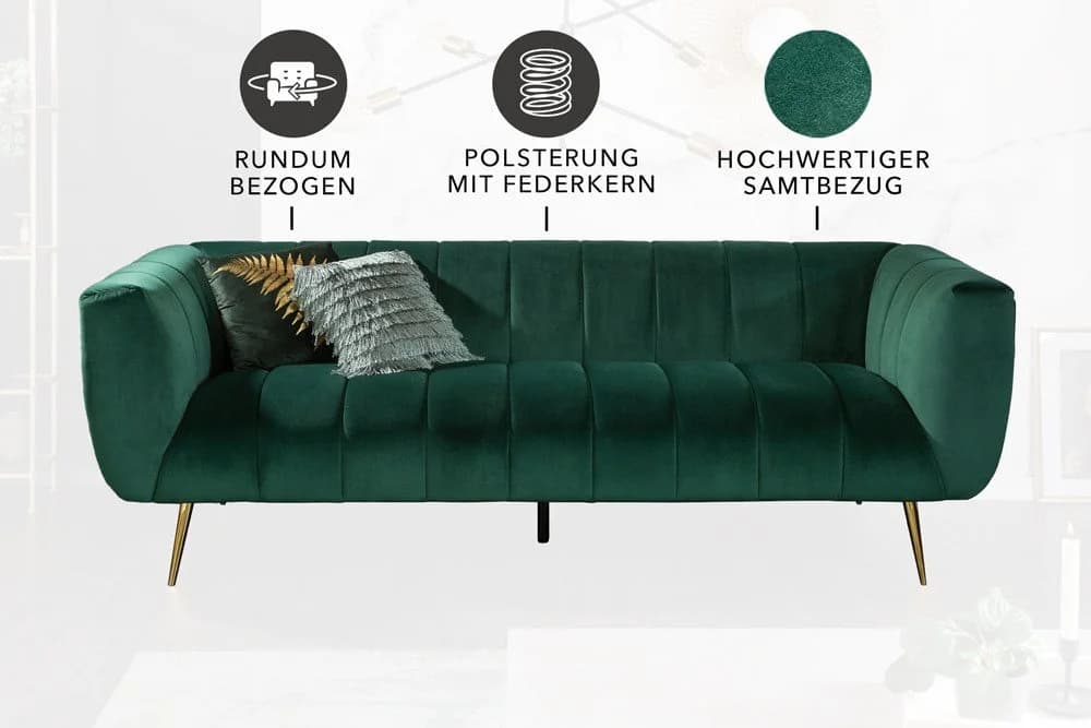 riess-ambiente Sofa NOBLESSE 225cm Smaragdgrün Gold Retro - Bild 4