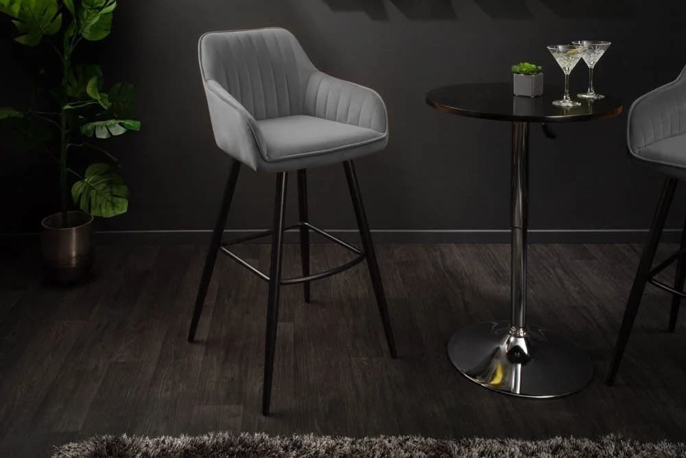 riess-ambiente Barhocker TURIN silbergrau/schwarz Samt mit Armlehne