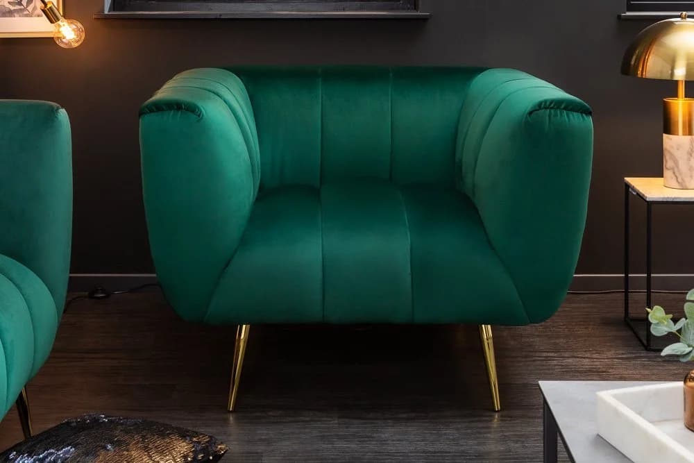 riess-ambiente Sessel NOBLESSE Smaragdgrün Samt Retro mit goldenen Metallfüßen - Bild 3