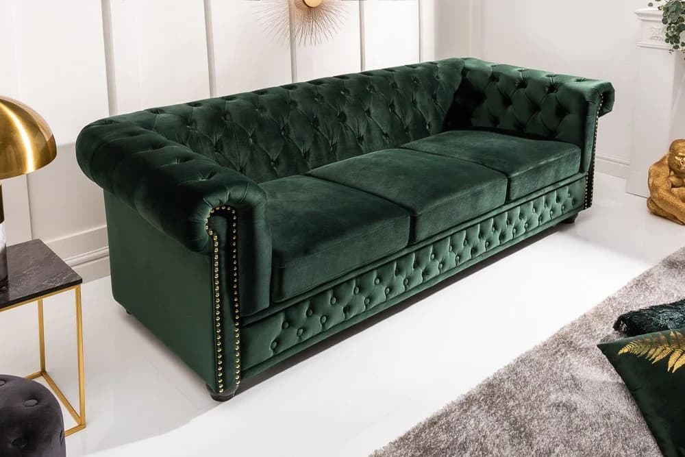 riess-ambiente Chesterfield Sofa 3-Sitzer Samt Flaschengrün - Bild 4