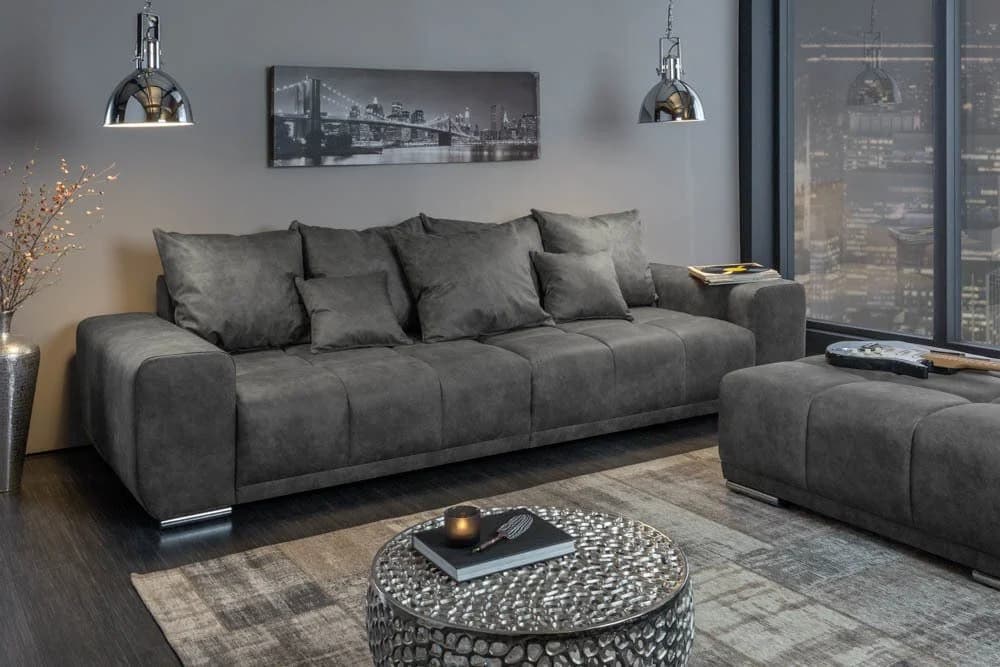 riess-ambiente Big-Sofa ELEGANCIA 285cm Grau Microfaser mit Federkern