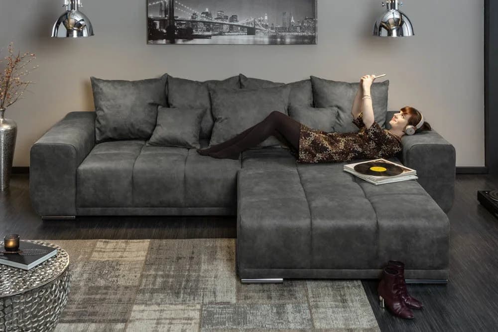 riess-ambiente Big-Sofa ELEGANCIA 285cm Grau Microfaser mit Federkern - Bild 4