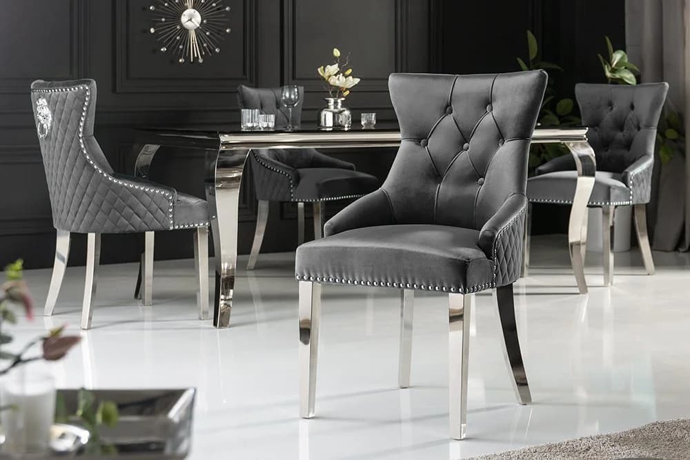riess-ambiente Polsterstuhl CASTLE DELUXE Grau/Silber Samt Löwenkopf - Bild 2