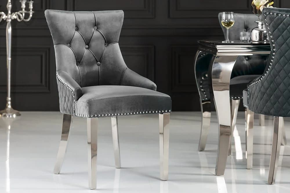 riess-ambiente Polsterstuhl CASTLE DELUXE Grau/Silber Samt Löwenkopf - Bild 3