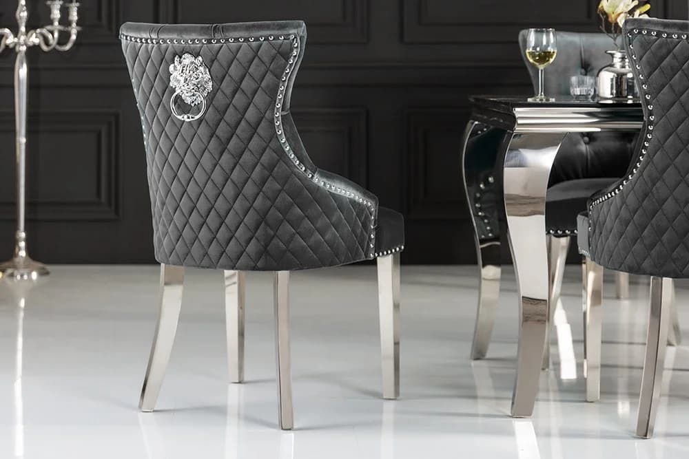 riess-ambiente Polsterstuhl CASTLE DELUXE Grau/Silber Samt Löwenkopf - Bild 4