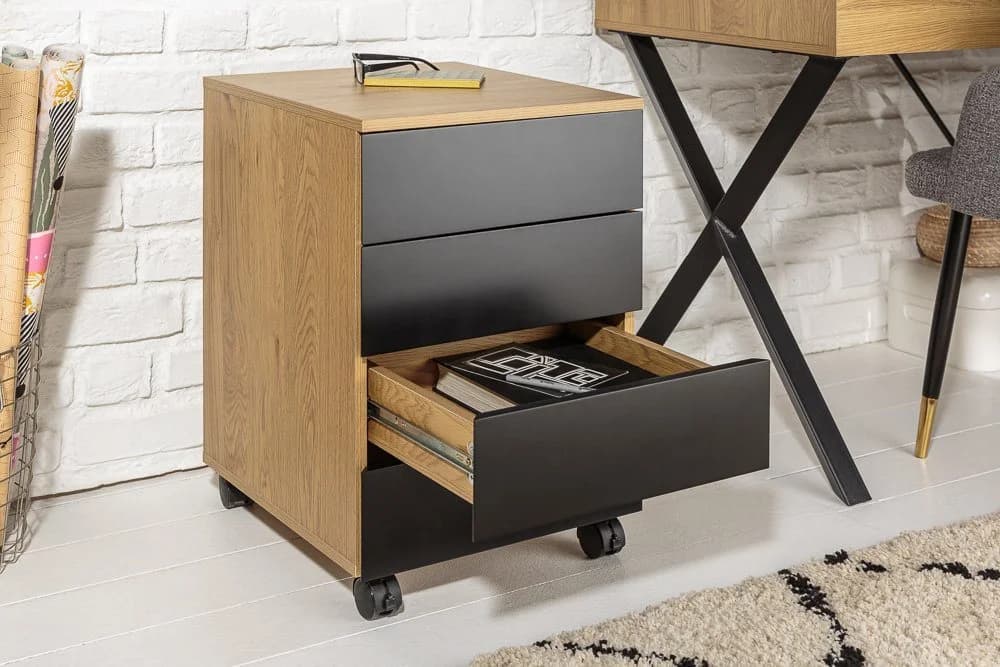 riess-ambiente Rollcontainer STUDIO 40cm Natur/Schwarz mit 4 Schubladen