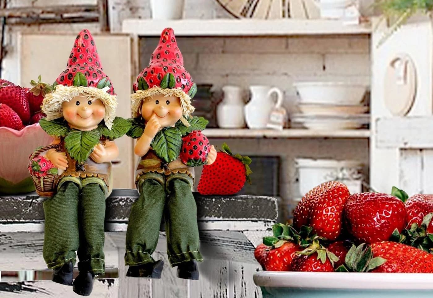ELLUG Erdbeerkinder Dekofigur 2er Set Kunststein