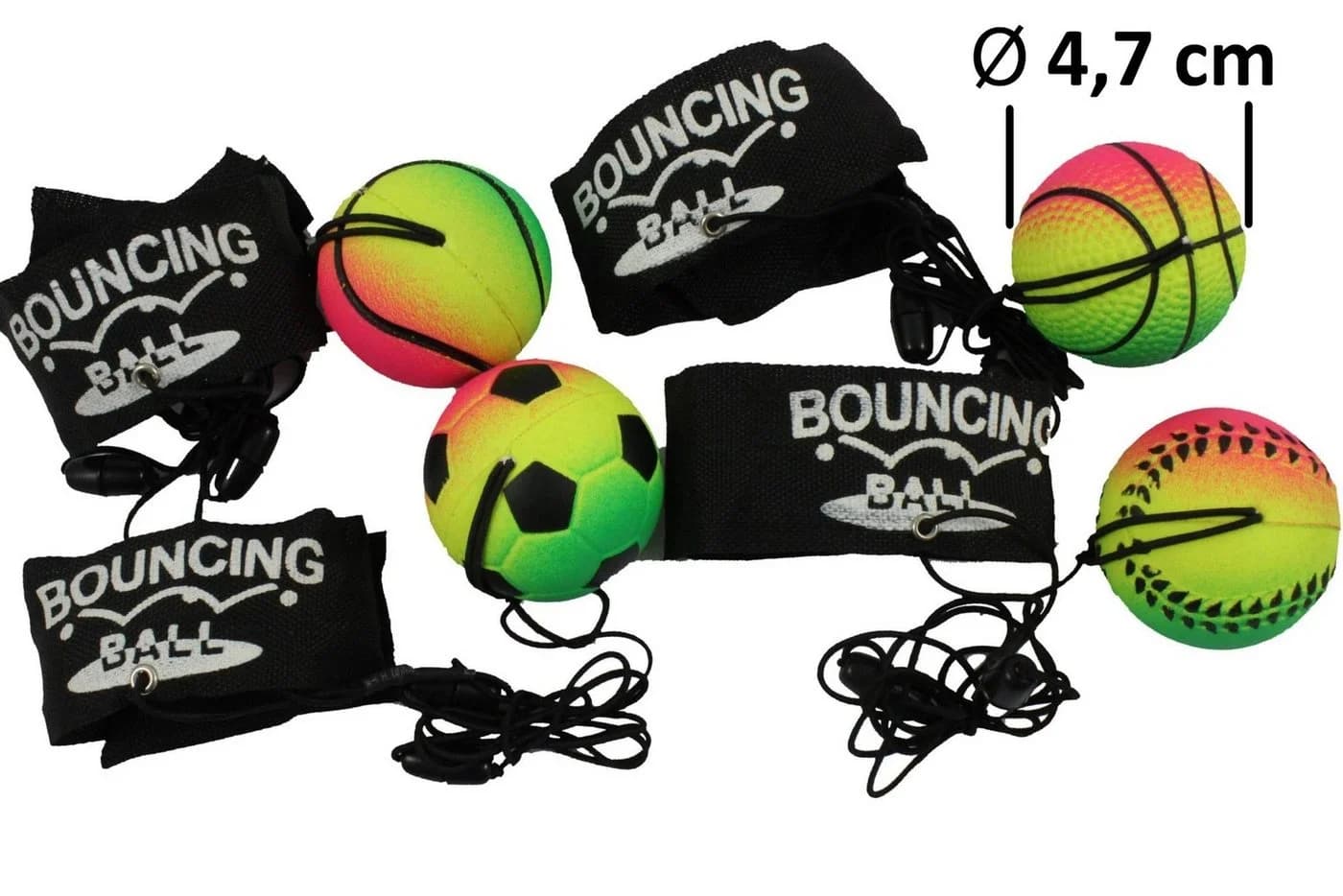 ELLUG Spielball 4er Set Neon-Springball mit Armband & Safety Clip