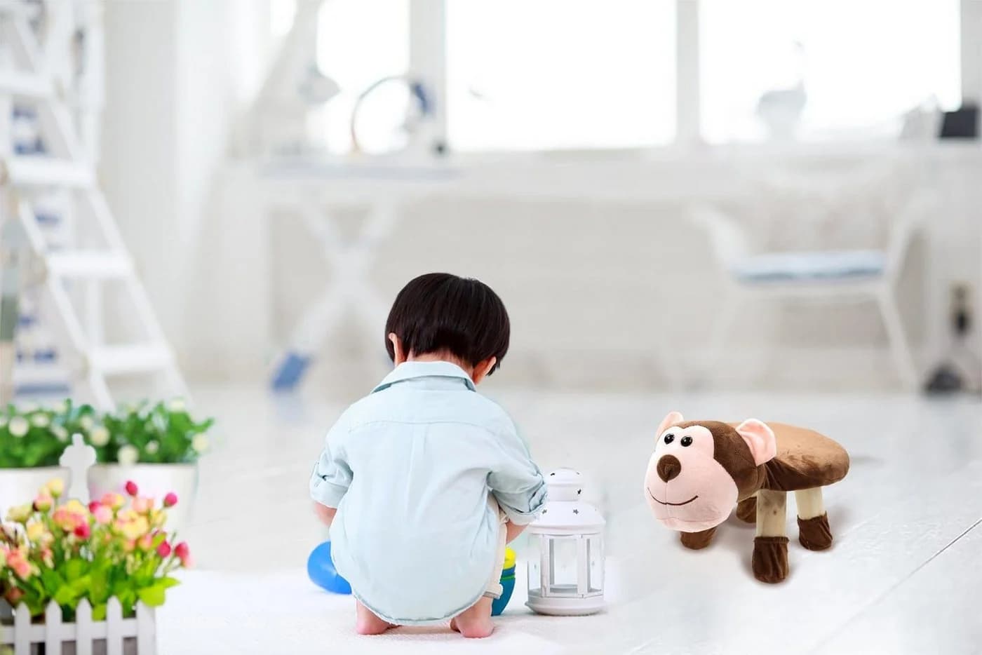 ELLUG Kindersessel Hocker mit Plüschbezug & Holzbeinen - Bild 3