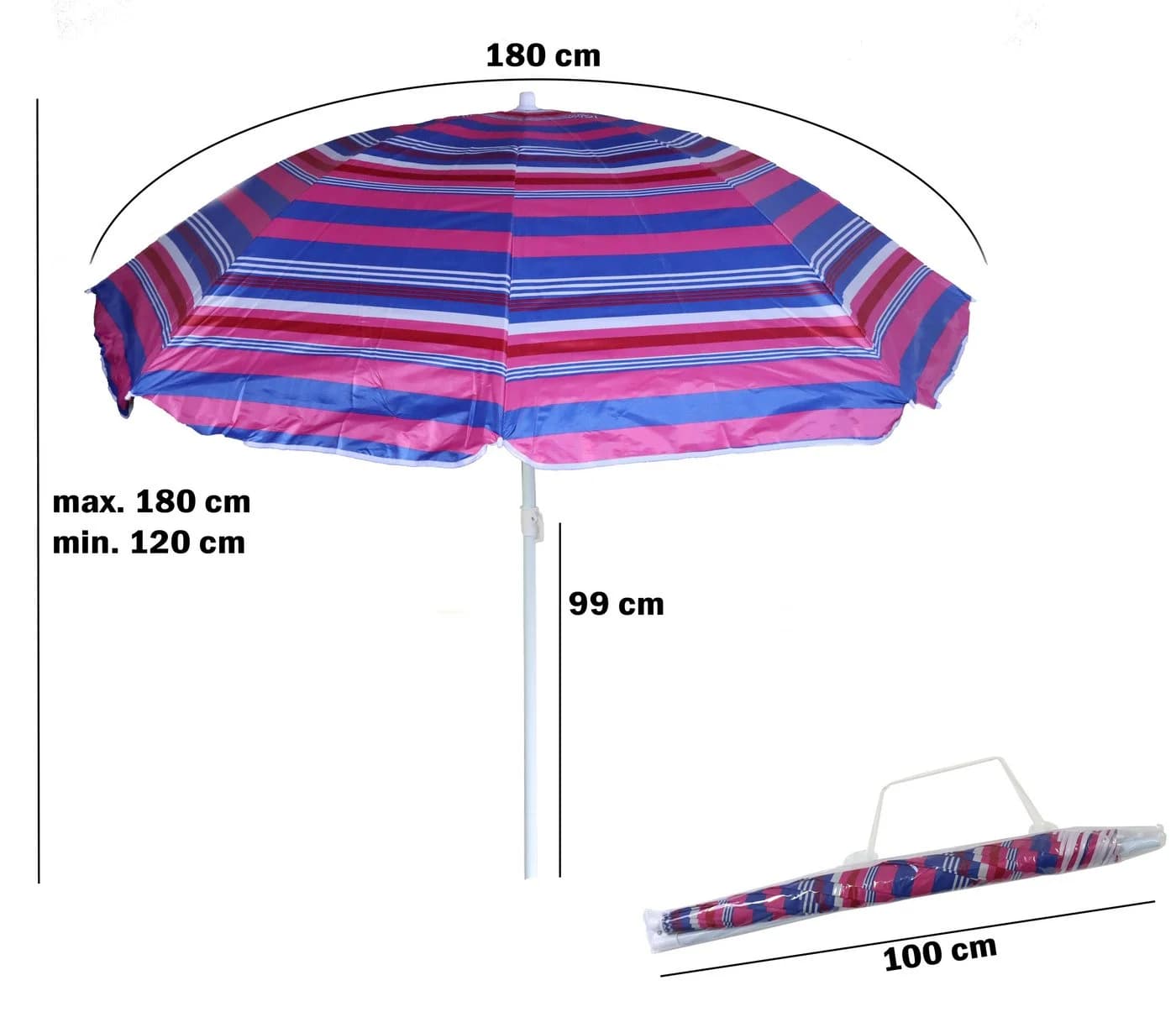 ELLUG Sonnenschirm gestreift Pink UPF 50+ Kippfunktion