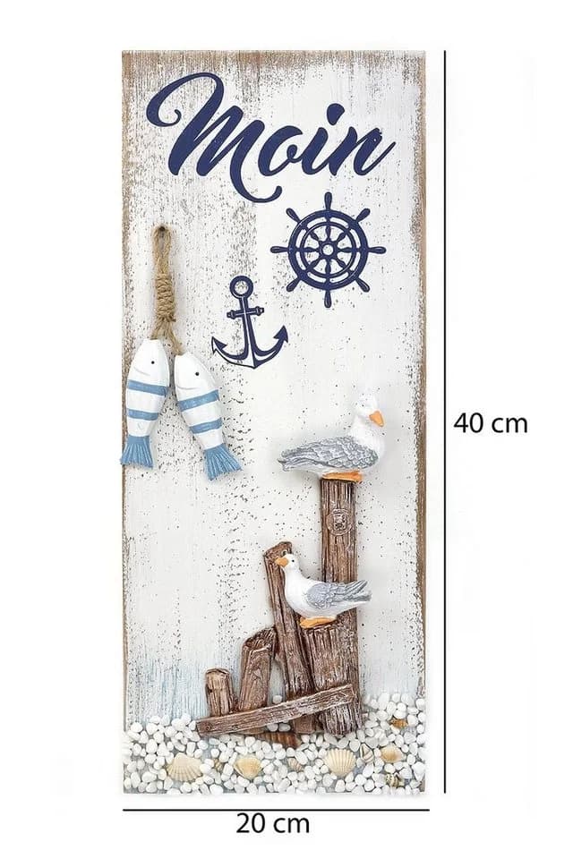 ELLUG Wandbild Maritime Wanddeko Moin mit Möwen und Muscheln