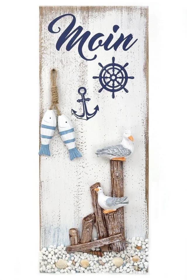 ELLUG Wandbild Maritime Wanddeko Moin mit Möwen und Muscheln - Bild 2