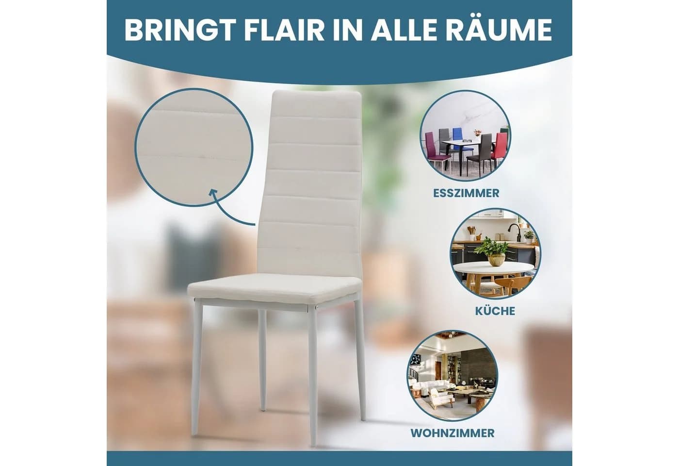 Albatros International Esszimmerstuhl MILANO 4er Set Weiß Kunstleder - Bild 5