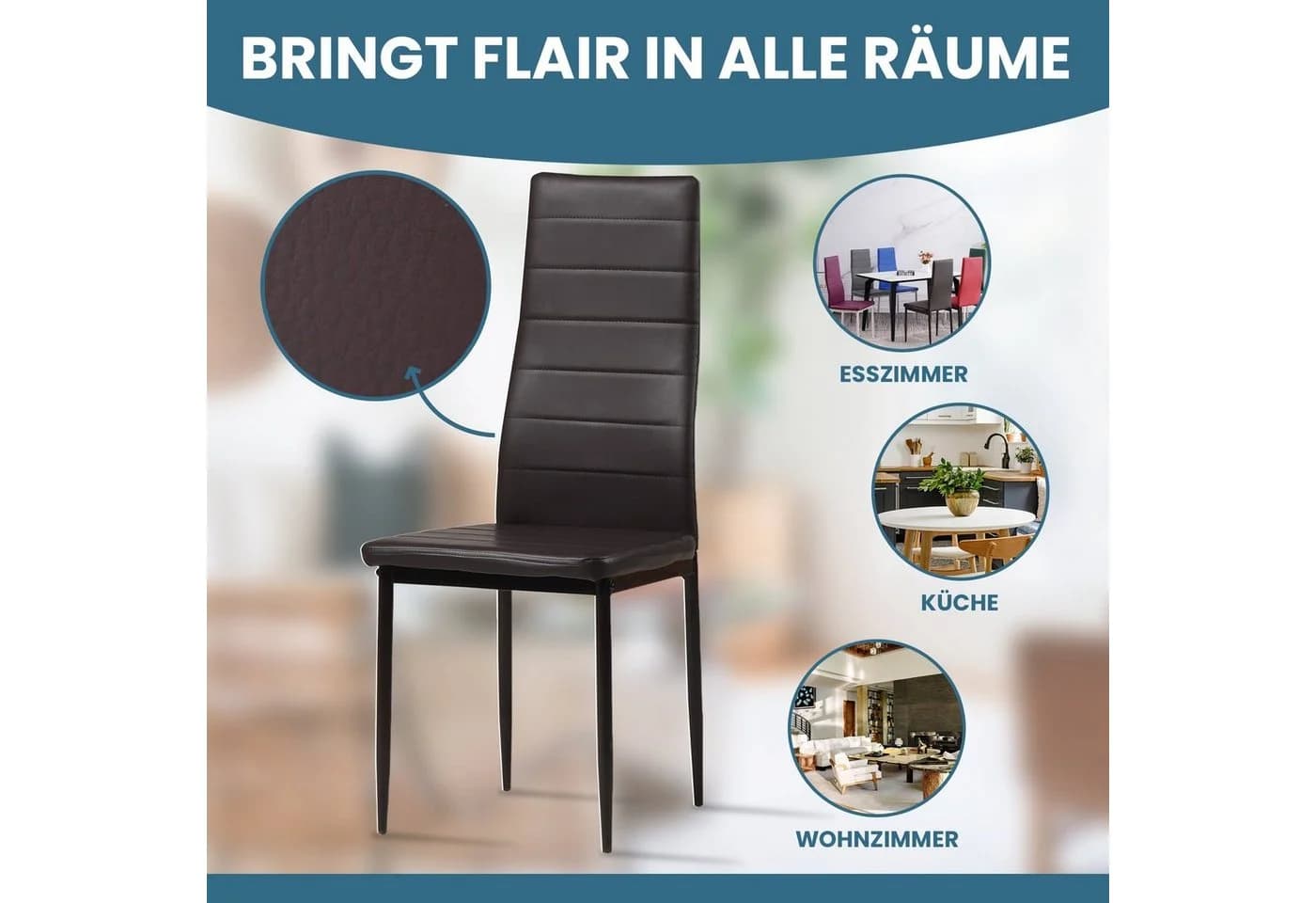 Albatros International Esszimmerstuhl MILANO 4er Set Braun Kunstleder - Bild 5