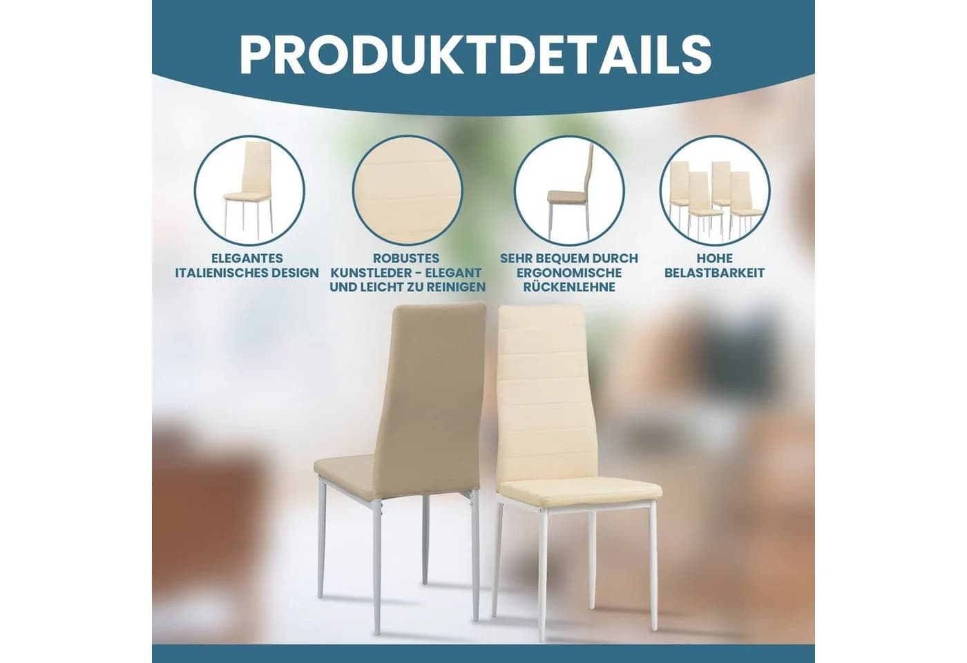 Albatros International Esszimmerstuhl MILANO 4er Set Beige Kunstleder - Bild 2