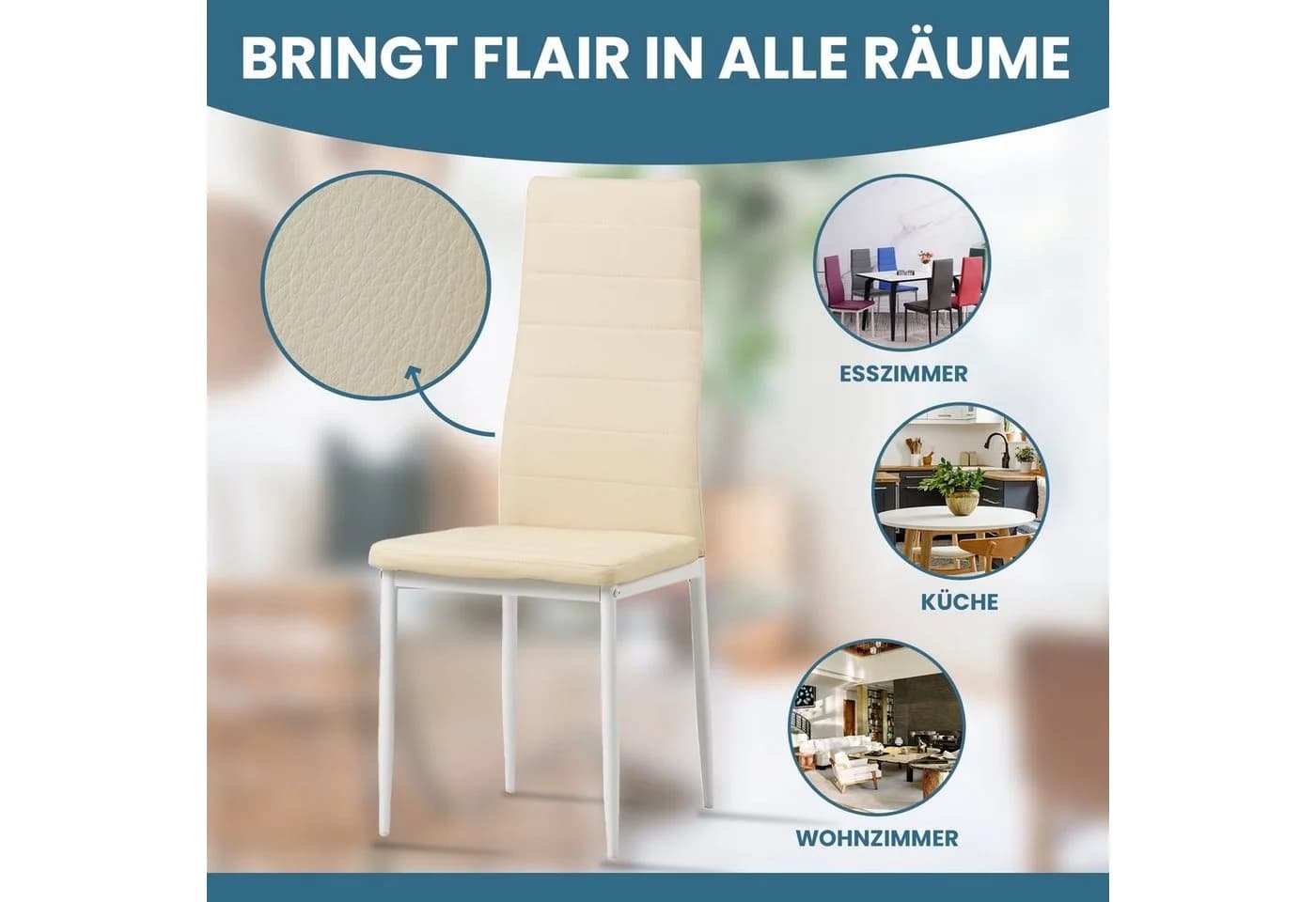 Albatros International Esszimmerstuhl MILANO 4er Set Beige Kunstleder - Bild 4